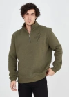 Erkek Yarım Fermuarlı Baskılı Sweat - Yeşil