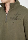 Erkek Yarım Fermuarlı Baskılı Sweat - Yeşil