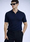 erkek yazlık kısa kollu slim fit polyemid kumaş kalitesi triko tişört Lacivert
