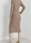 Fermuar detaylı fitilli şardonlu elbise bej a3178