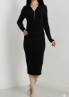 Fermuar detaylı fitilli şardonlu elbise siyah a3178
