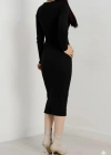 Fermuar detaylı fitilli şardonlu elbise siyah a3178