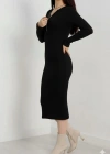 Fermuar detaylı fitilli şardonlu elbise siyah a3178