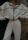 Fermuarlı Eşofman Pantolon İkili Takım - Beyaz