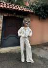 Fermuarlı Eşofman Pantolon İkili Takım - Beyaz