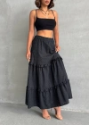 Fırfırlı brodeli astarlı uzun etek siyah s255047
