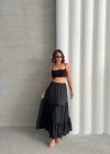 Fırfırlı brodeli astarlı uzun etek siyah s255047