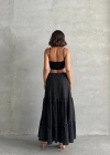 Fırfırlı brodeli astarlı uzun etek siyah s255047