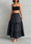 Fırfırlı brodeli astarlı uzun etek siyah s255047