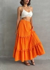 Fırfırlı brodeli astarlı uzun etek turuncu s255047