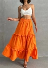 Fırfırlı brodeli astarlı uzun etek turuncu s255047