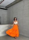 Fırfırlı brodeli astarlı uzun etek turuncu s255047