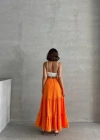 Fırfırlı brodeli astarlı uzun etek turuncu s255047