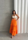 Fırfırlı brodeli astarlı uzun etek turuncu s255047