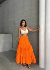 Fırfırlı brodeli astarlı uzun etek turuncu s255047