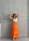 Fırfırlı brodeli astarlı uzun etek turuncu s255047