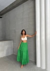 Fırfırlı brodeli astarlı uzun etek yeşil s255047