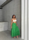 Fırfırlı brodeli astarlı uzun etek yeşil s255047