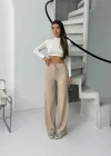 Fitilli şardonlu pantolon bej a4058