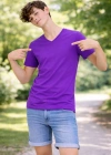 Genç Erkek Çocuk V Yaka Tişört Yazlık Model Günlük Basic Body - Mor