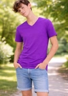 Genç Erkek Çocuk V Yaka Tişört Yazlık Model Günlük Basic Body - Mor