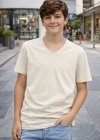 Genç Erkek Çocuk V Yaka Tişört Yazlık Model Günlük Basic Body - Taş
