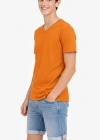 Genç Erkek Çocuk V Yaka Tişört Yazlık Model Günlük Basic Body - Turuncu