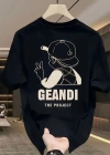 Geniş Kesim Pamuklu Tişört - GANDHI The Project Baskılı, Siyah, Rahat Kesim, Kısa Kollu, Günlük Kıyafet, Her Gün Giyilebilecek Tişört- Siyah