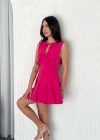 Göğüs Bağlamalı Kolsuz Mini Boy Elbise - Pembe