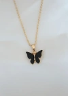Gold Kaplama Siyah Renkli Sedefli Kelebek Kolye