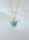 Gold Kaplama Turkuaz Renk Sedefli Kelebek Kolye