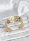 Gold Renk Pirinç Levha Yaprak Model Kadın Bileklik