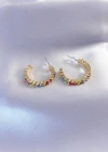 Gold Renk Yarım Halka Model Renkli Kristal Taşlı Kadın Küpe