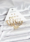 Gold Renk Yıldızlı Set 6 Çift Kadın Küpe Seti