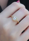 Gold Renk Zirkon Taşlı Kalp Model Charm Pirinç Kadın Yüzük