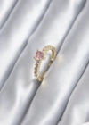 Gold Renk Zirkon Taşlı Pembe Kristal Kalp Model Kadın Yüzük