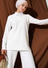 Gömlek Yaka Fitilli Salaş İkili Takım beyaz T4300