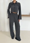 Gömlek yaka kaplama düğmeli takım antrasit st265866