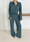 Gömlek yaka kaplama düğmeli takım petrol yeşili st265866