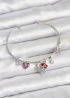 Gül Charmlı Gümüş Renk Pirinç Kadın Bileklik