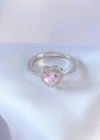 Gümüş Renk Pembe Zirkon Taşlı Kalp Charm Model Pirinç Kadın Yüzük