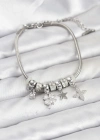 Gümüş Renk Pirinç Yonca Charmlı Kadın Bileklik