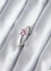 Gümüş Renk Zirkon Taşlı Pembe Kristal Kalp Model Kadın Yüzük