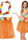 Hawaii Luau Aloha Turuncu Püsküllü 40 cm Etek ve Hawaii Kolye Seti