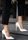 Hillar Beyaz Cilt Stiletto Ayakkabı