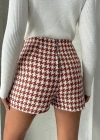 İki düğmeli kaz ayağı desen ch kumaş şort etek bordobeyaz h26414