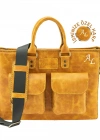 İsme Özel Askılı Cepli Evrak - Laptop Çantası - %100 Rainbow Deri - AC09002 - Hardal Sarısı