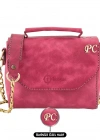 İsme Özel Çıtçıtlı Zincirli Küçük Boy El Omuz Çantası - %100 Deri - AC03001 - Fuşya