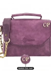 İsme Özel Çıtçıtlı Zincirli Küçük Boy El Omuz Çantası - %100 Deri - AC03001 - Mor
