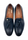 İsme Özel Püsküllü Kösele Erkek Ayakkabı - %100 Hakiki Antik Deri - Gümüş Konseptli- AA01013 - Lacivert